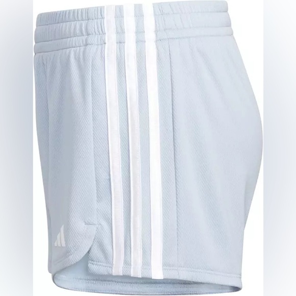 adidas Girls' 3S Pacer Mesh Shorts-Light Blue and Black - Picture 4 of 10